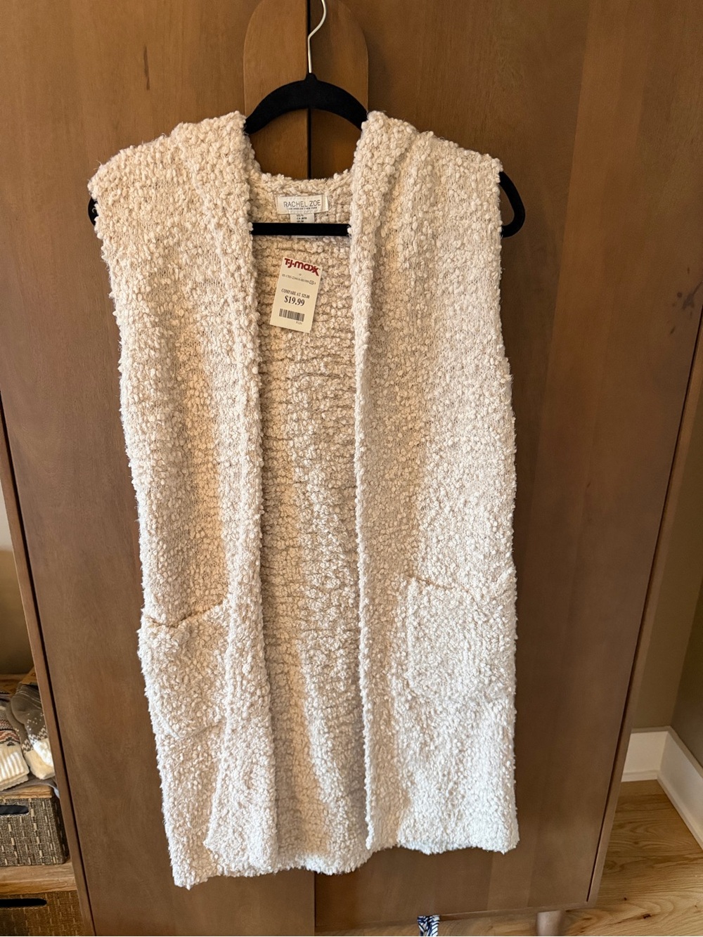 Rachel Zoe Cream Bouclé Sleeveless Open-Front Vest
